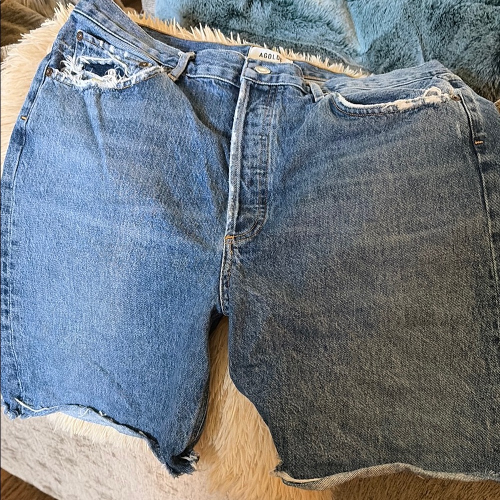Agolde women’s long Distressed denim Jean Shorts